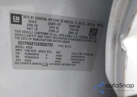 2010 Cadillac Srx Standard из США, поврежденный, VIN 3GYFNGEY2AS656739